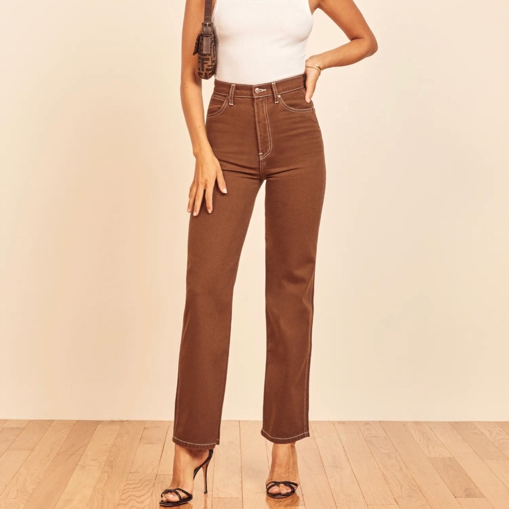 Reformation Cowboy High Rise Straight Jeans. Brown size 27.